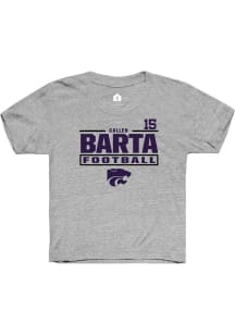 Callen Barta Youth Grey K-State Wildcats NIL Stacked Box Short Sleeve Player T-Shirt