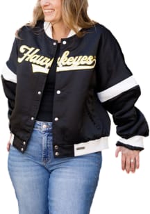 Womens Iowa Hawkeyes Black Gameday Social Varsity Light Weight Jacket