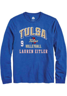 Lauren Eitler Mens Blue Tulsa Golden Hurricane NIL Arch Logo Long Sleeve Player T Shirt
