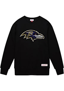 Mitchell and Ness Baltimore Ravens Mens Black Distressed Prime Logo Long Sleeve Crew Sweatshirt