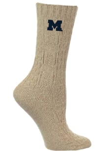 Cable Knit Michigan Wolverines Womens Crew Socks - Tan