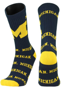 Super Mascot Design Michigan Wolverines Mens Crew Socks - Navy Blue