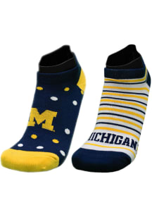 Stripe and Dot 2 Pack Michigan Wolverines Womens No Show Socks - Navy Blue