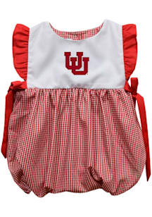 Vive La Fete Utah Utes Baby Girls Red Gingham Bubble Short Sleeve Dress
