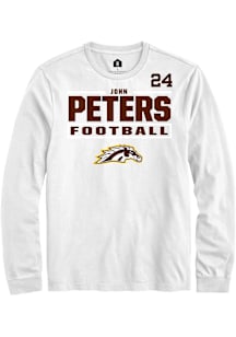 John Peters Western Michigan Broncos White Football NIL Stacked Box Long Sleeve Player T Shirt