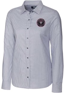 Cutter and Buck Inter Miami CF Womens Stretch Oxford Stripe Long Sleeve Charcoal Dress Shirt