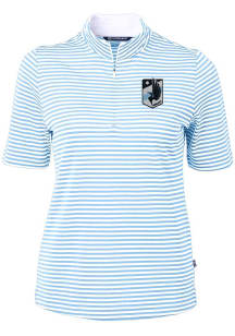 Cutter and Buck Minnesota United FC Womens Light Blue Virtue Eco Pique Stripe Short Sleeve Polo Sh..