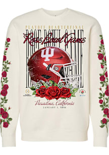 Something Inked Indiana Hoosiers Mens Ivory 2026 Rose Bowl Game Rose Sleeves Long Sleeve Crew Swea..