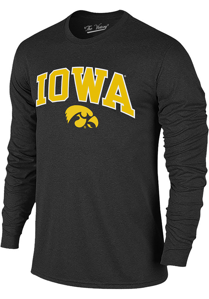 Iowa Hawkeyes Black Arch Mascot Long Sleeve Fashion T Shirt