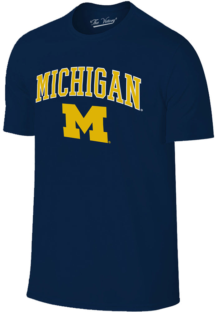 Michigan Wolverines Navy Blue Arch Mascot Short Sleeve T Shirt