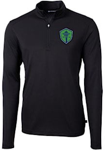 Cutter and Buck Seattle Sounders FC Mens Black Virtue Eco Pique Long Sleeve Qtr Zip Pullover