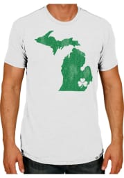 Rally Michigan White State Shape Shamrock Short Sleeve T Shirt