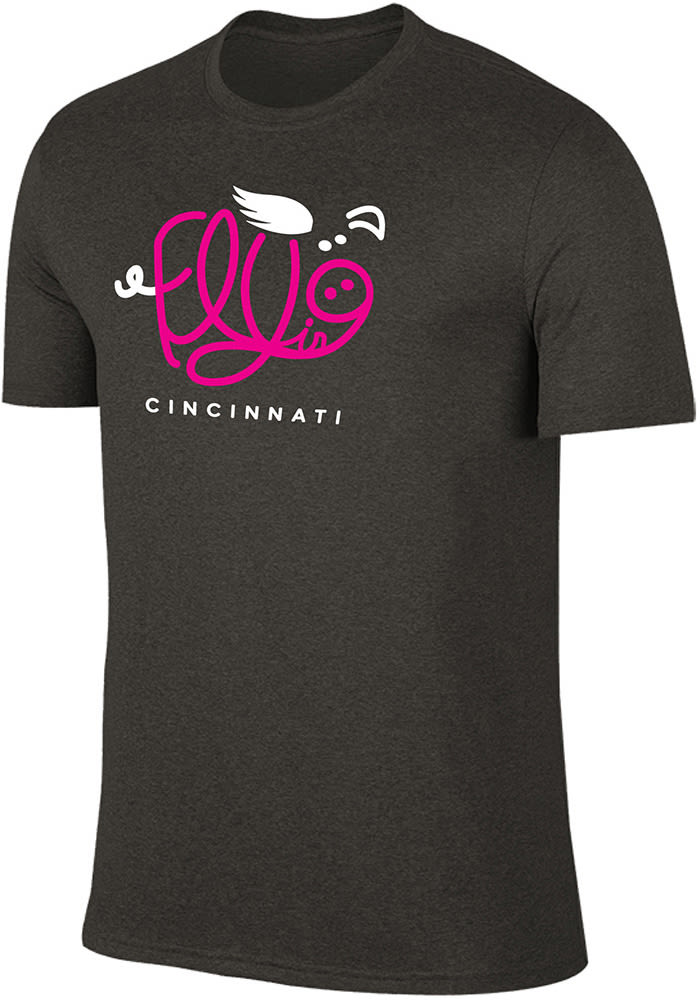 Cincinnati Heather Black Curly Flying Pig Short Sleeve T Shirt