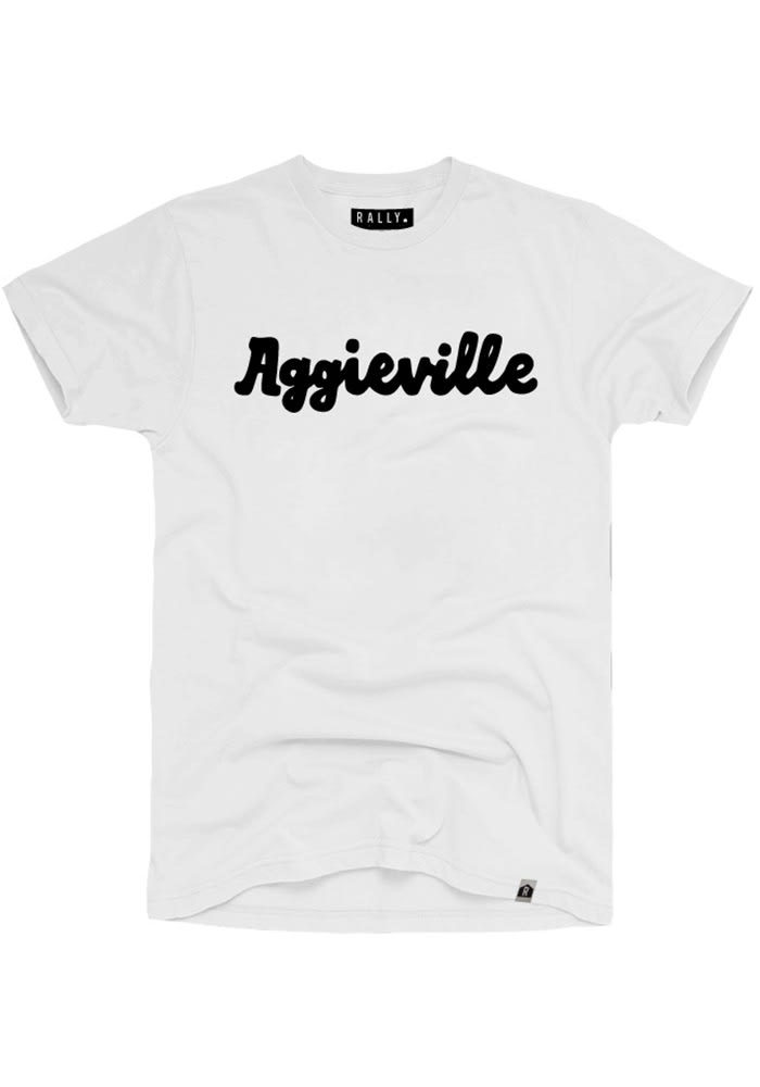 Rally Aggieville White Script Short Sleeve T Shirt