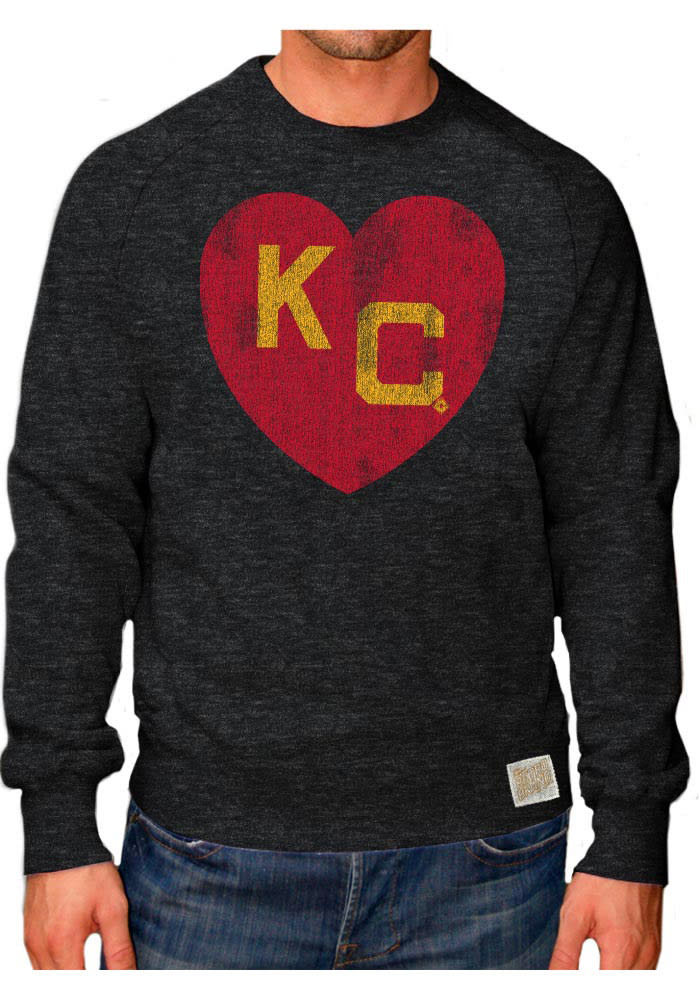 Original Retro Brand Kansas City Monarchs Mens Black Heart Long Sleeve Fashion Sweatshirt