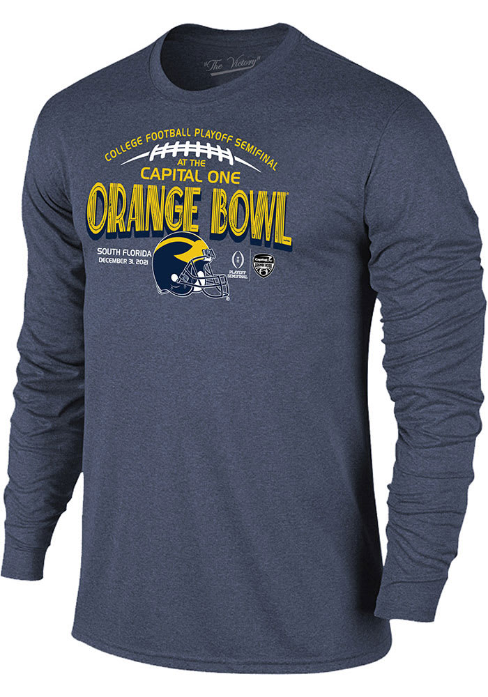 Michigan Wolverines Navy Blue 2021 College Football Playoff Bound Long Sleeve Fashion T Shirt