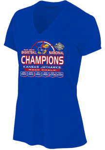 Kansas Jayhawks Womens Blue 2022 National Champions Generic Short Sleeve T-Shirt