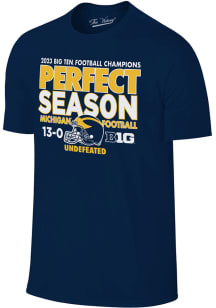 Michigan Wolverines Navy Blue 2023 Perfect Season Big 10 Conference Champions Short Sleeve T Shi..