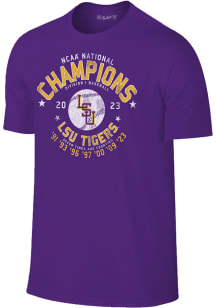 LSU Tigers Purple 2023 CWS Multi Champs Short Sleeve T Shirt