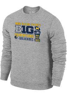 Michigan Wolverines Mens Grey 2023 Big 10 Trophy Conference Champions Long Sleeve Fashion Sweats..