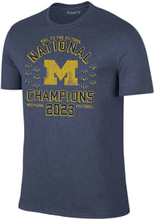 Michigan Wolverines Navy Blue 2023 National Champions Multi Champs Short Sleeve Fashion T Shirt