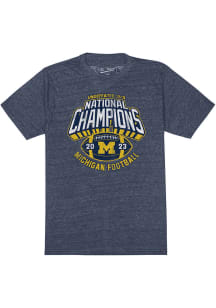 Michigan Wolverines Navy Blue 2023 National Champions Drop Shadow Short Sleeve Fashion T Shirt