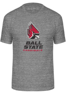 Ball State Cardinals Grey Triblend Distressed Logo Short Sleeve Fashion T Shirt