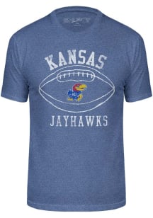 Kansas Jayhawks Blue Triblend Football Short Sleeve Fashion T Shirt