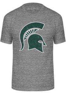 Michigan State Spartans Grey Triblend Distressed Logo Short Sleeve Fashion T Shirt