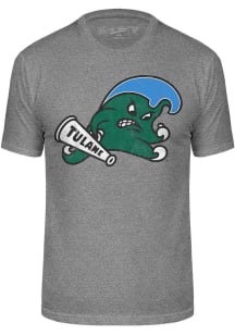 Tulane Green Wave Grey Triblend Distressed Logo Short Sleeve Fashion T Shirt