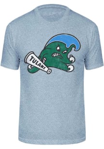 Tulane Green Wave Light Blue Triblend Distressed Logo Short Sleeve Fashion T Shirt