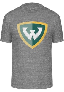 Wayne State Warriors Grey Triblend Distressed Logo Short Sleeve Fashion T Shirt