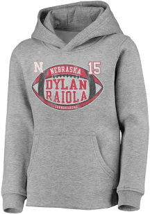 Dylan Raiola The Victory Youth Grey Nebraska Cornhuskers Name and Number Long Sleeve Hooded Swea..