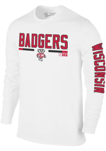 Mens White Wisconsin Badgers Cotton Long Sleeve Fashion T Shirt
