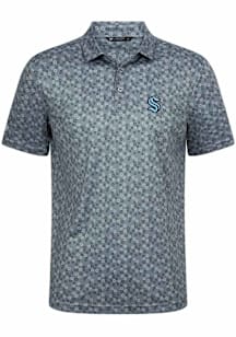Levelwear Seattle Kraken Mens Grey Frost 3D Embroidered Patch Short Sleeve Polo