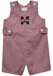 Vive La Fete Mississippi State Bulldogs Baby Maroon Gingham Overalls