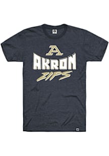 Rally Akron Zips Navy Blue Triblend Blaster Short Sleeve T Shirt