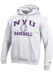 Champion NYU Violets Mens White Baseball Powerblend Long Sleeve Hoodie