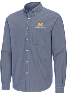 Mens Michigan Wolverines Navy Blue Antigua Retirees Association Porter Long Sleeve Dress Shirt