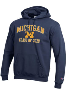 Mens Michigan Wolverines Navy Blue Champion Font Class of 2028 Powerblend Hooded Sweatshirt