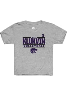 Alex Klukvin Youth Grey K-State Wildcats NIL Stacked Box Short Sleeve Player T-Shirt