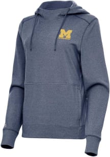 Womens Michigan Wolverines Blue Antigua Letterwinners M Club Justice Hooded Sweatshirt
