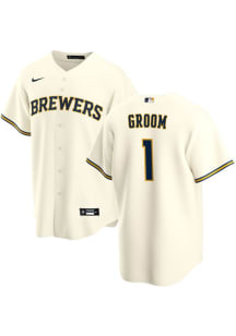 Milwaukee Brewers Mens Nike Replica Home Number 1 Groom Jersey - White