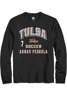 Arnau Pedrola Mens Black Tulsa Golden Hurricane NIL Arch Logo Long Sleeve Player T Shirt
