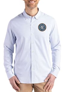 Cutter and Buck New York City FC Mens Light Blue Epic Confidence Pinstripe Long Sleeve Dress Shirt