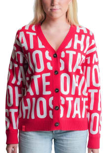 Womens Ohio State Buckeyes Red Lusso Shea Long Sleeve Cardigan