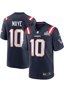 Drake Maye  Nike New England Patriots Navy Blue Super Bowl Patch Home Football Jersey