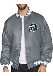 Starter Philadelphia Eagles Mens Grey Triangle Satin Varisty Medium Weight Jacket