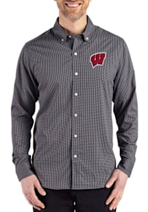 Cutter and Buck Wisconsin Badgers Mens Black Skyline Long Sleeve Dress Shirt