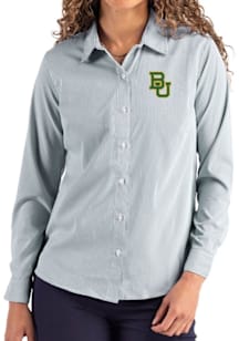 Cutter and Buck Baylor Bears Womens Epic Confidence Pinstripe Long Sleeve Green Dress Shirt